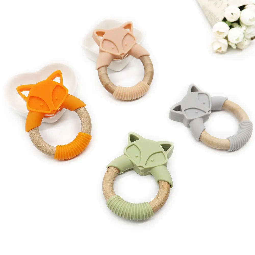 Baby Silicone Wood Ring Fox Teether Molar Stick Toy