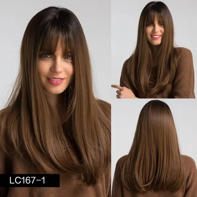 Women's Black Gradient Brown Long Straight Hair Black Gradient Brown - Shop at LoveMi
