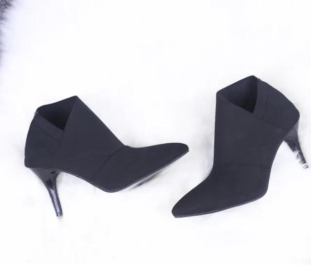 Women Shoes Slip On Retro High Heel Ankle Boot Elegant Cusp England Casual Short Boots Female Pointed Toe Stiletto Shoes Black - Shop at LoveMi