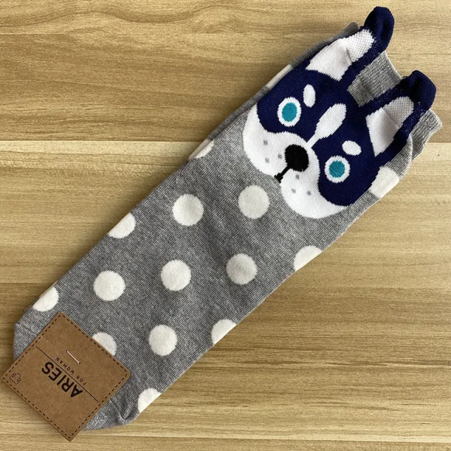 Cute cartoon polka dot puppy in tube socks women socks cotton socks Grey - Shop at LoveMi