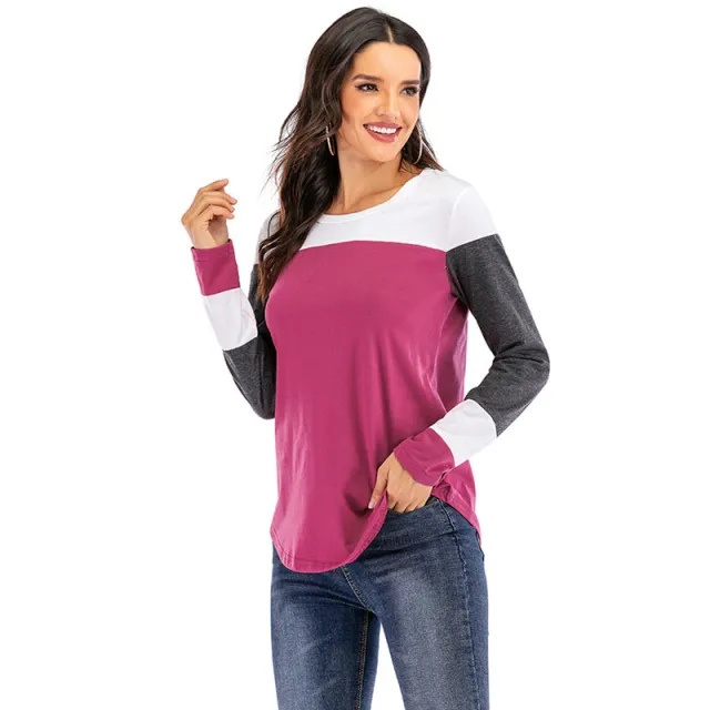 Comfortable and fashionable solid color women's color matching T shirt Red - Shop at LoveMi