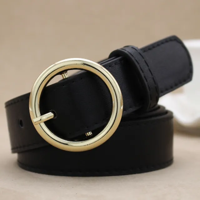 Alloy versatile round buckle belt Black - Shop at LoveMi