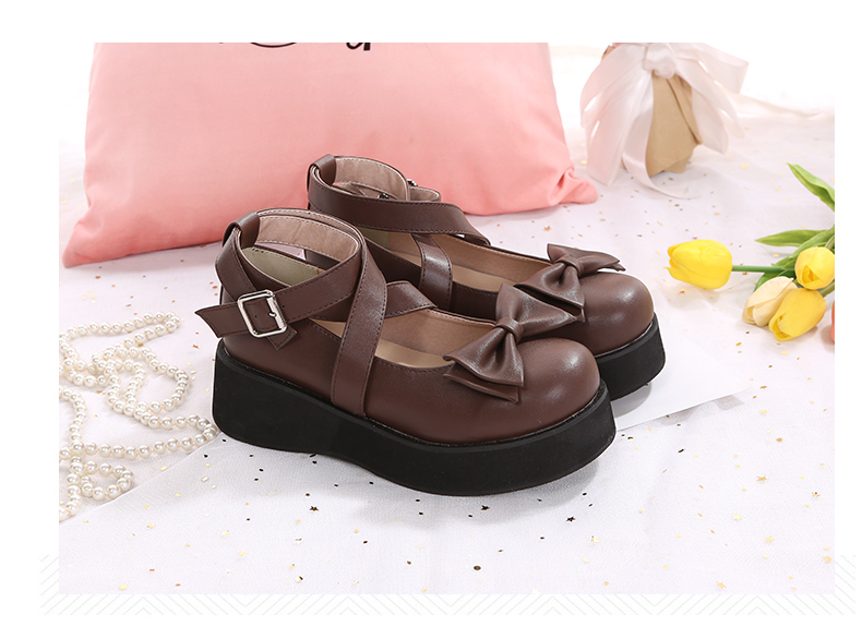 Japanese Lolita Lolita thick-soled cute bow-knotted Princess shoes, doll shoes with round head, plain-soled soft girls shoes