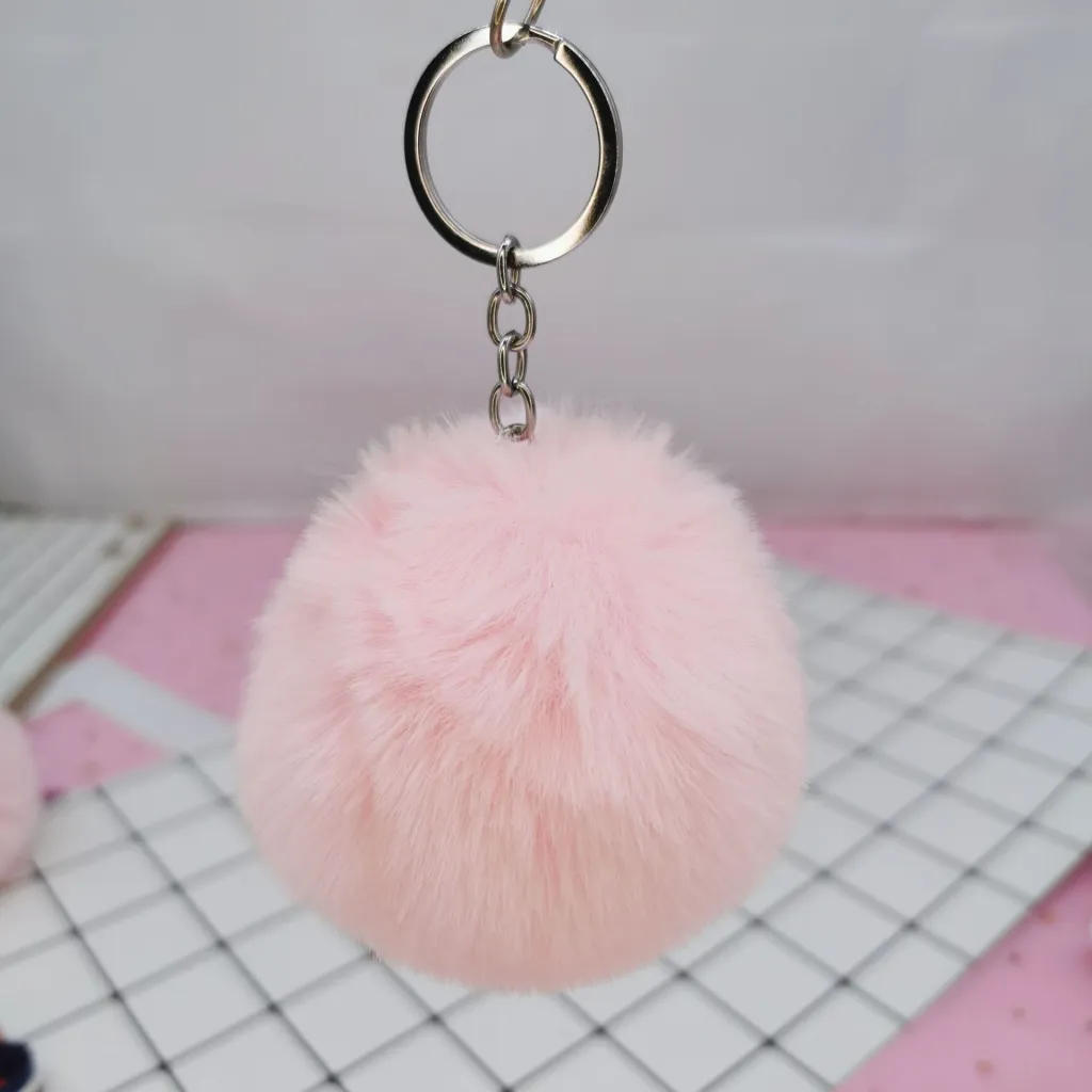 Rex rabbit fur ball creative keychain - Pink