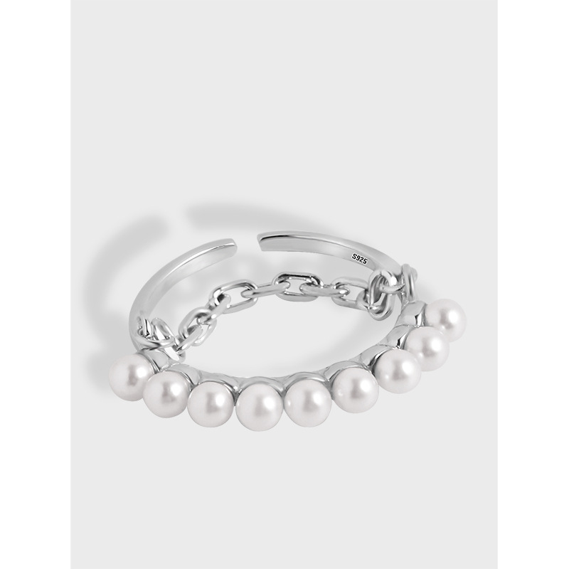 S925 sterling silver ring with pearl chain