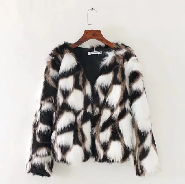 Women's Faux Fox Coat Short Fur Black - Shop at LoveMi