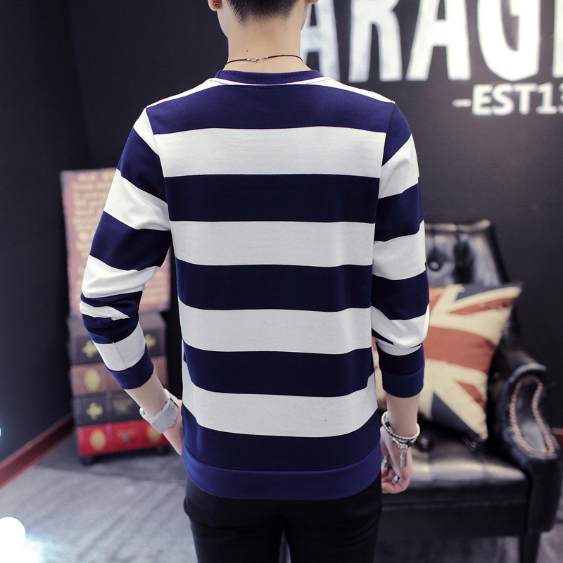 Round neck striped men's pullover long sleeve sweater
