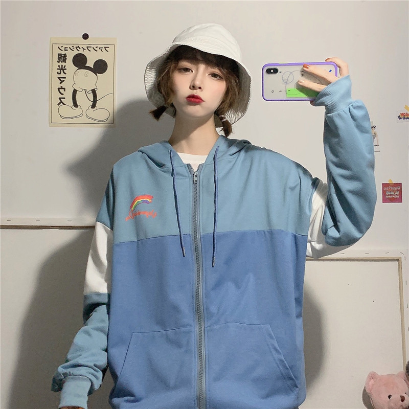 Women's zipper hooded sweater new loose and versatile