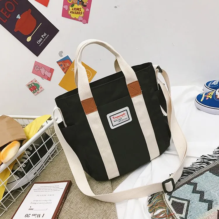 New harajuku one-shoulder casual canvas bag - Black