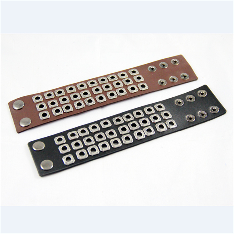 Black nickel square rivet leather personality bracelet