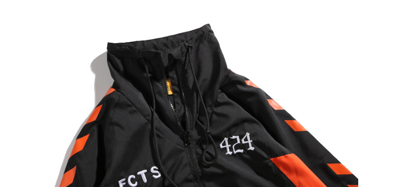 Retro String Standard Color Block Hooded Net Red Windbreaker