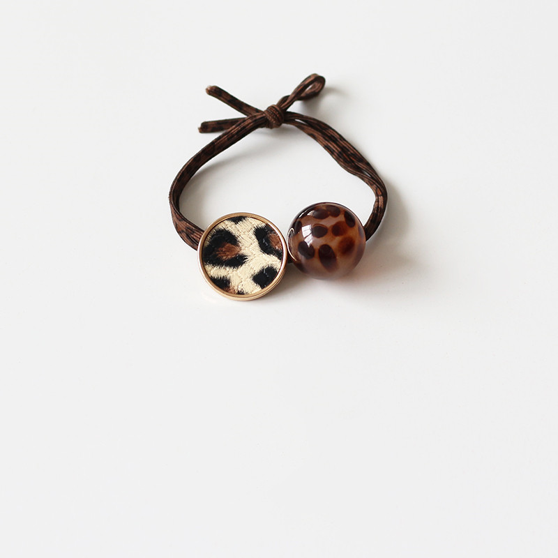 Leopard print round bead hair rope Yellow - Shop at LoveMi