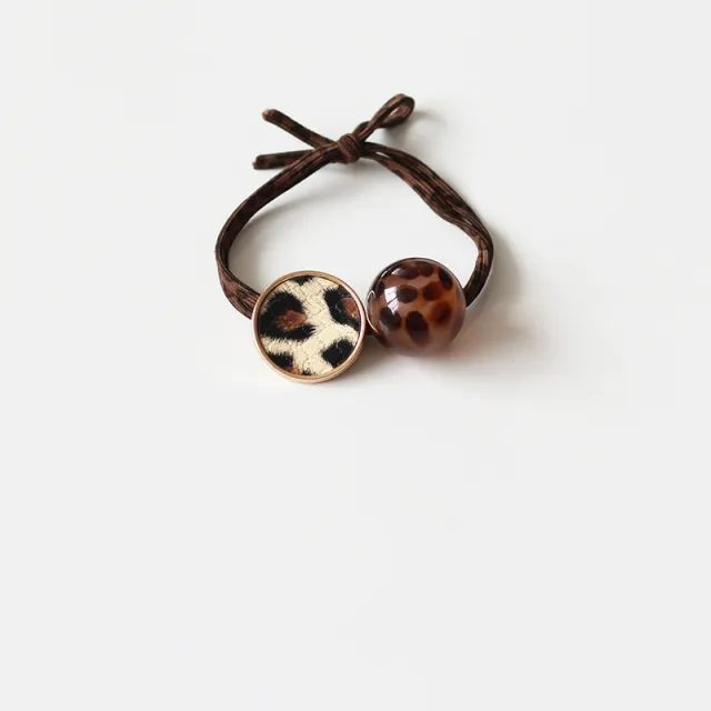Leopard print round bead hair rope Yellow - Shop at LoveMi
