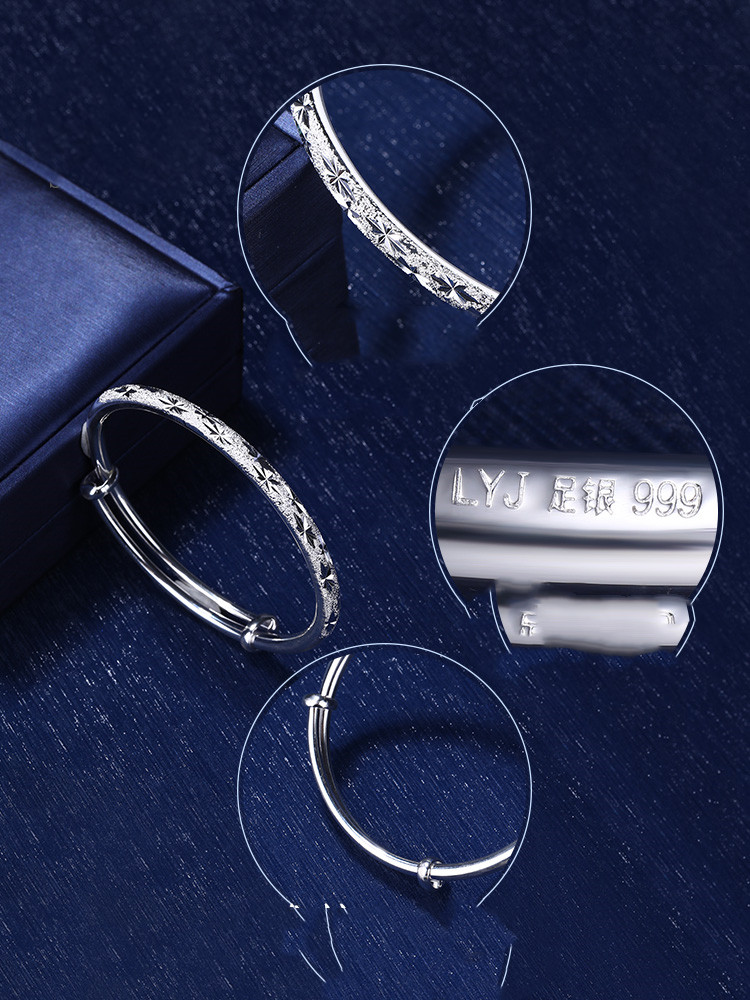 Push-pull adjustment silver bracelet