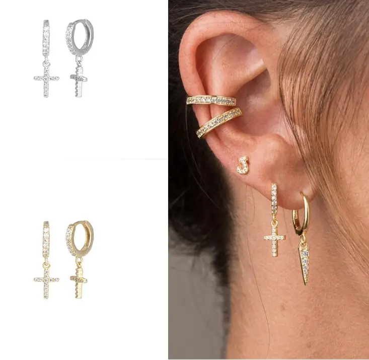 Cross zircon earrings