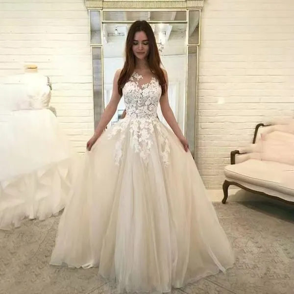 Women Wedding Dress Sleevless Flowers Lace Dress - White