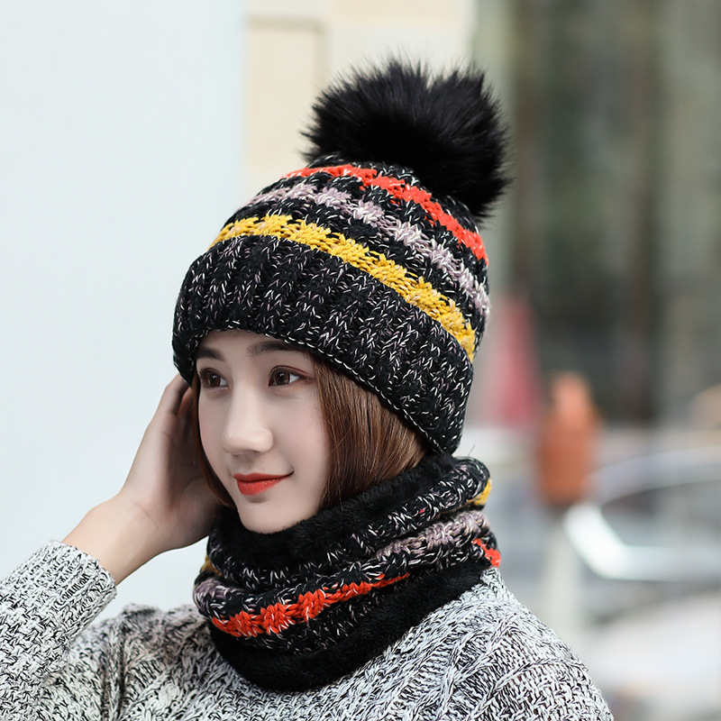 Color block bib knitted hat