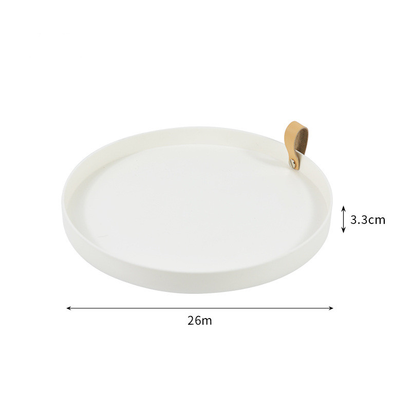 Zhubaijia Round Storage Plate Tabletop Tray Ornament Storage Plate Household Porch Leather Handle White - Shop at LoveMi