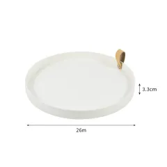 Zhubaijia Round Storage Plate Tabletop Tray Ornament Storage Plate Household Porch Leather Handle - White - View 1