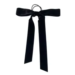 Ribbon double-sided velvet bow hair rope women - Black - View 1