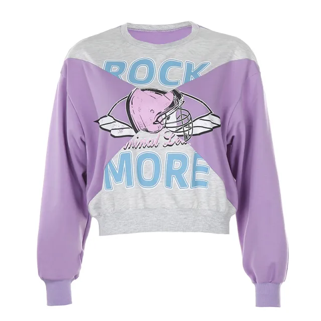 Printed loose crew neck sweatshirt Purple - Shop at LoveMi