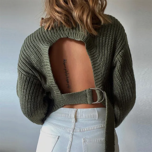 Woolen Hollow Long Sleeve Top Army Green - Shop at LoveMi