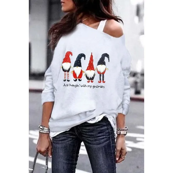 Women's oblique shoulder casual sweater White - Shop at LoveMi
