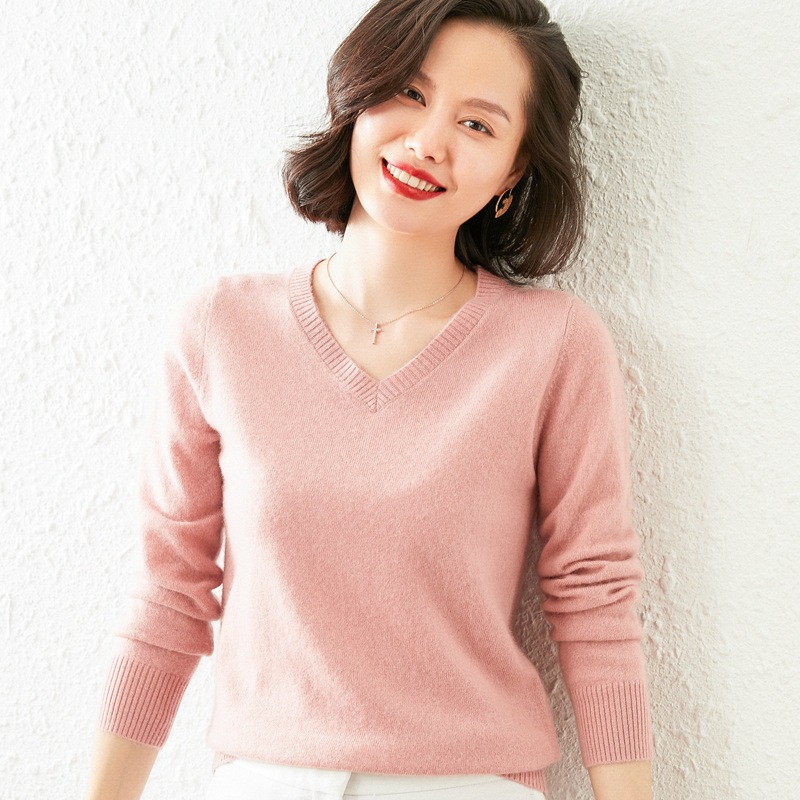 V-neck cashmere sweater women's pure color all-match