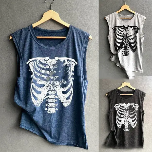 Sleeveless round neck sexy print T-shirt