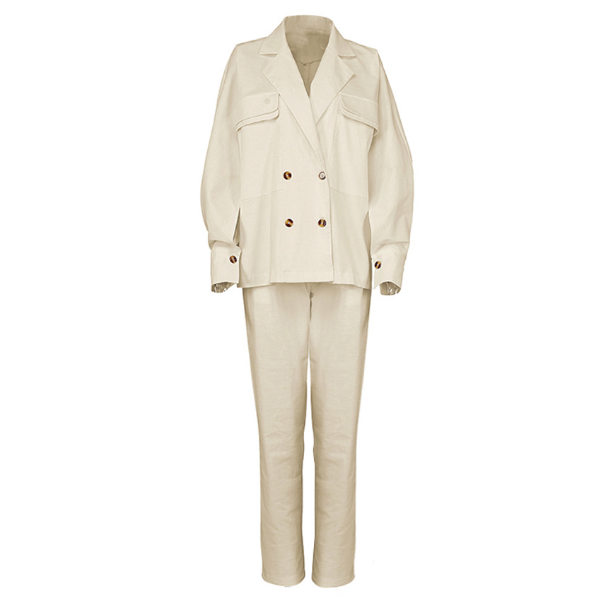 Long Sleeve Shirt Coat Loose Cotton Linen Trousers Suit