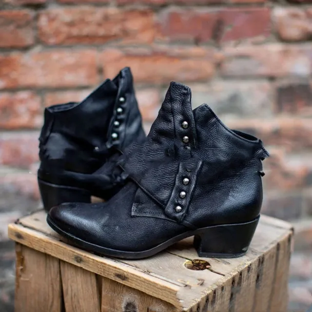 Chunky Heel Studded Martin Boots Black - Shop at LoveMi