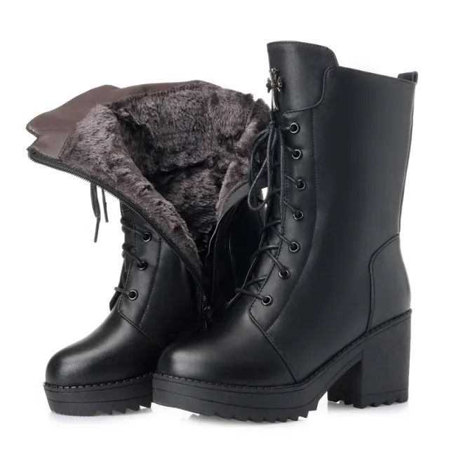 Leather lace up Martin boots Black - Shop at LoveMi