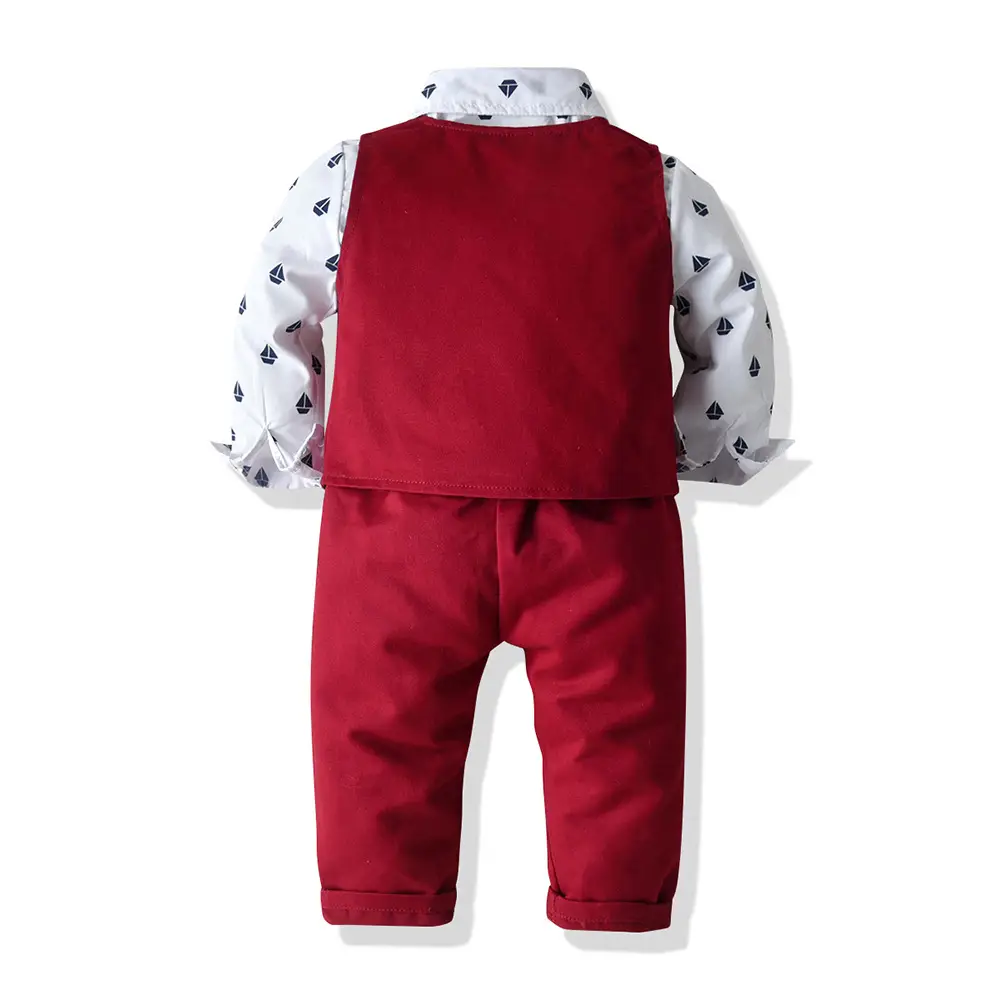 Top and Top Boys Gentleman Clothing Set Cotton Long Sleeve Bowtie Shirt+Waistcoat+Pants 3Pcs Suit Kids Boy Casual Clothes Set