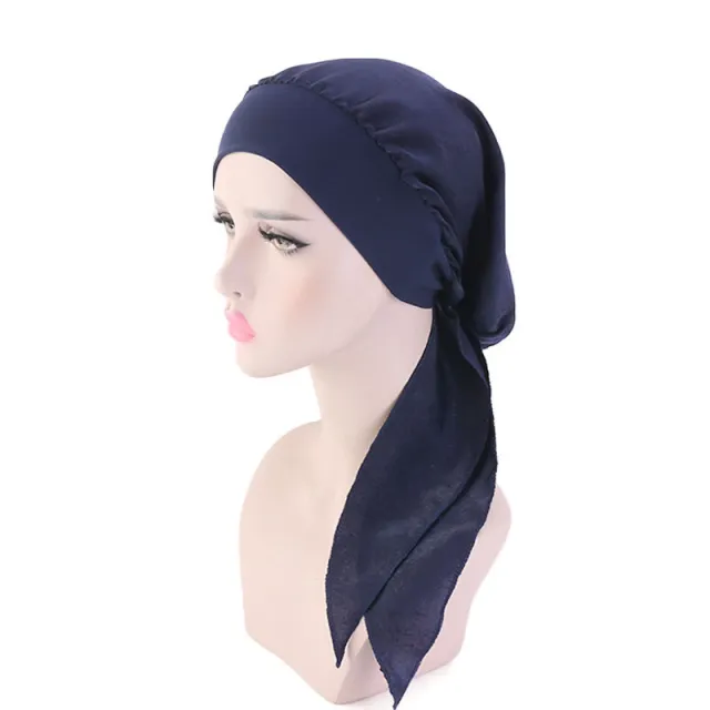Pastoral style imitation silk stretch headband braid hat Navy Blue - Shop at LoveMi