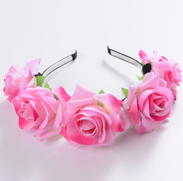 New velvet simulation rose flower wreath headband seaside holiday shooting hair accessories Pink - Shop at LoveMi