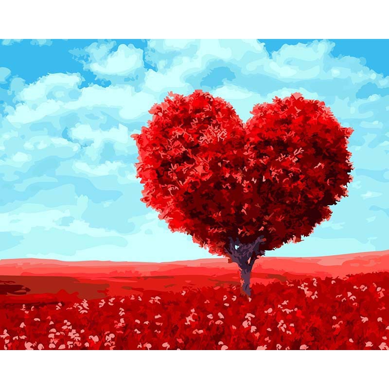 Digital Oil Painting Frameless 4050 Red Heart Tree