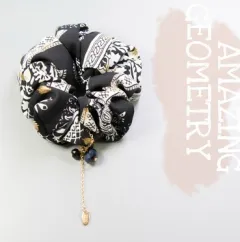 Printed Batik Hair Tie - Black - View 1