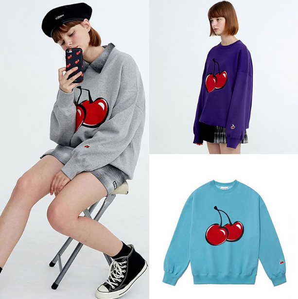 autumn and winter new Korean KIRSH cherry sweater female loose college wind hood plus velvet shirt lovers shirt