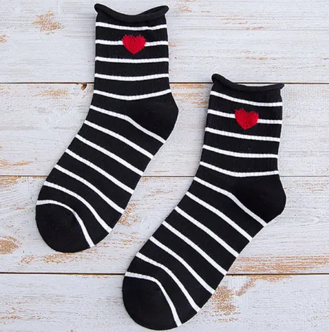 Love stripe curling in the tube socks cotton socks pile socks - 1-One Size