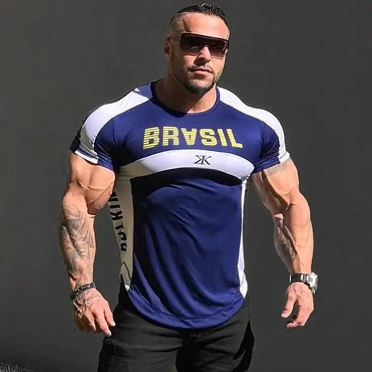 Muscle Brothers Outdoor Sports Splicing Trend Short Sleeve