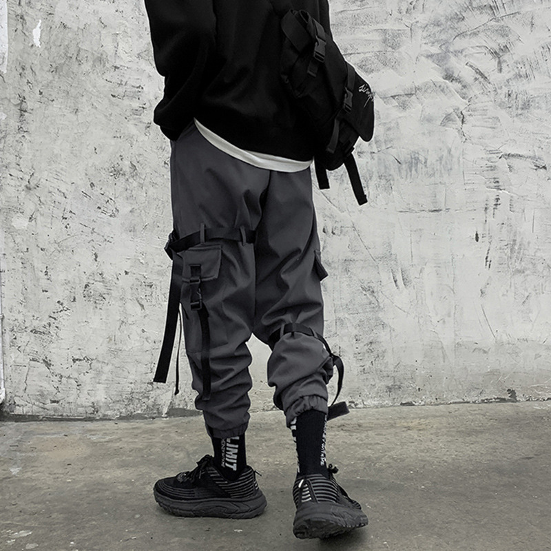 بنطال تكتيكي كاجوال مع رباط وتبطين من القطيفة