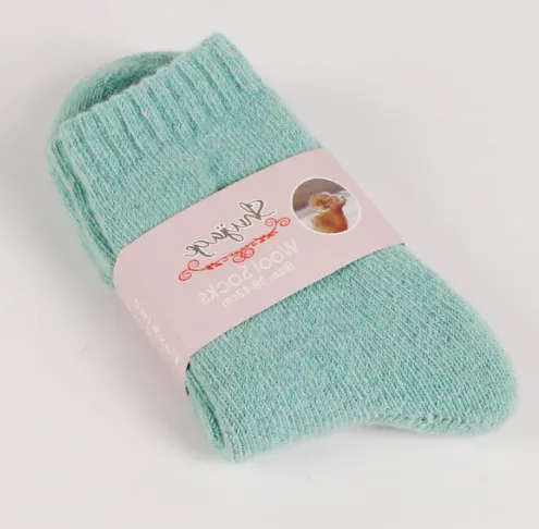 Autumn and winter new ladies rabbit wool socks women's tube socks Terry thick socks warm solid color pull socks - Green