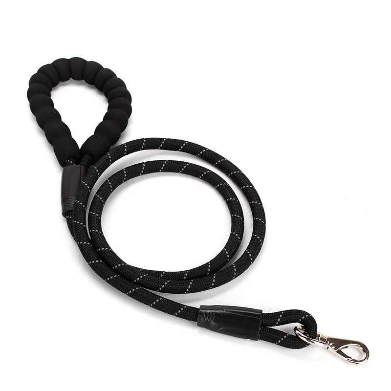 Dog Leash EVA Nylon Reflective Spring Anti- Wash Leash Strong Durable Round Rope Pet Outdoor Products - Black