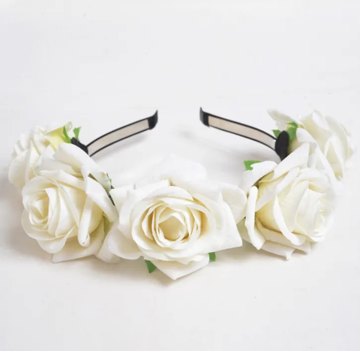 New velvet simulation rose flower wreath headband seaside holiday shooting hair accessories - White