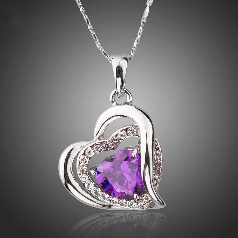 Explosive Heart Shaped Lady Necklace Platinum Plated Love Pendant