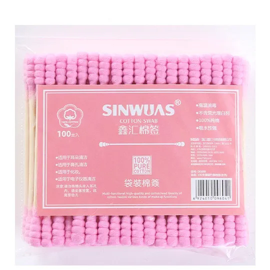 Double Headed Wooden Stick And Ear Cotton Swab Pink - Shop at LoveMi