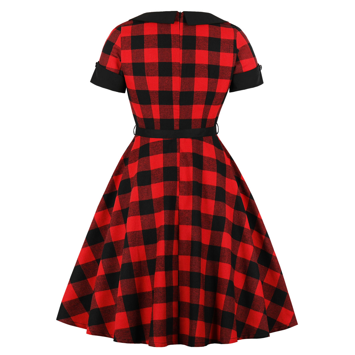 Retro Plaid square neck short sleeve skirt