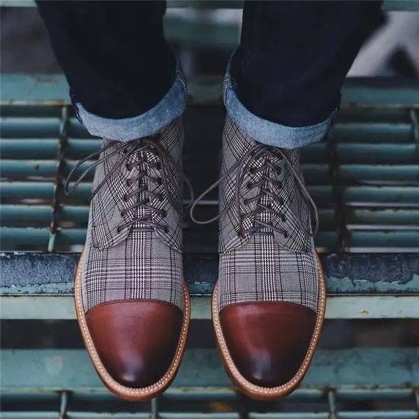 Square plaid fabric thin belt low cut men's casual all-match men