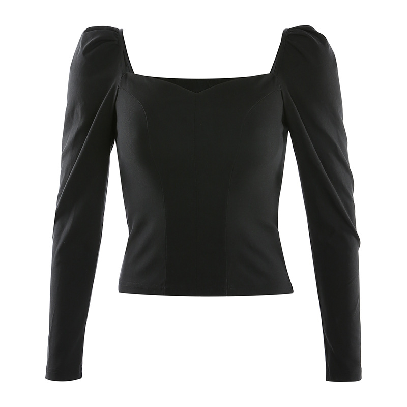 Puff Sleeve Square Collar Long Sleeve T-Shirt