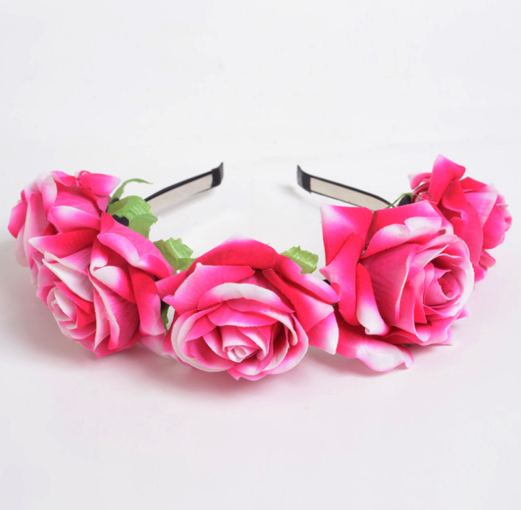 New velvet simulation rose flower wreath headband seaside holiday shooting hair accessories Rose Red - Shop at LoveMi